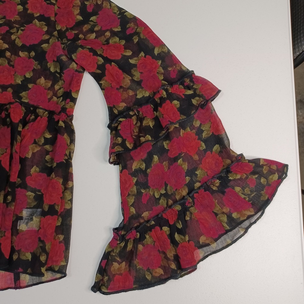 Women's American Eagle Outfitters Sheer Floral Flare Sleeve Blouse Size‎ Medium - Picture 6 of 10